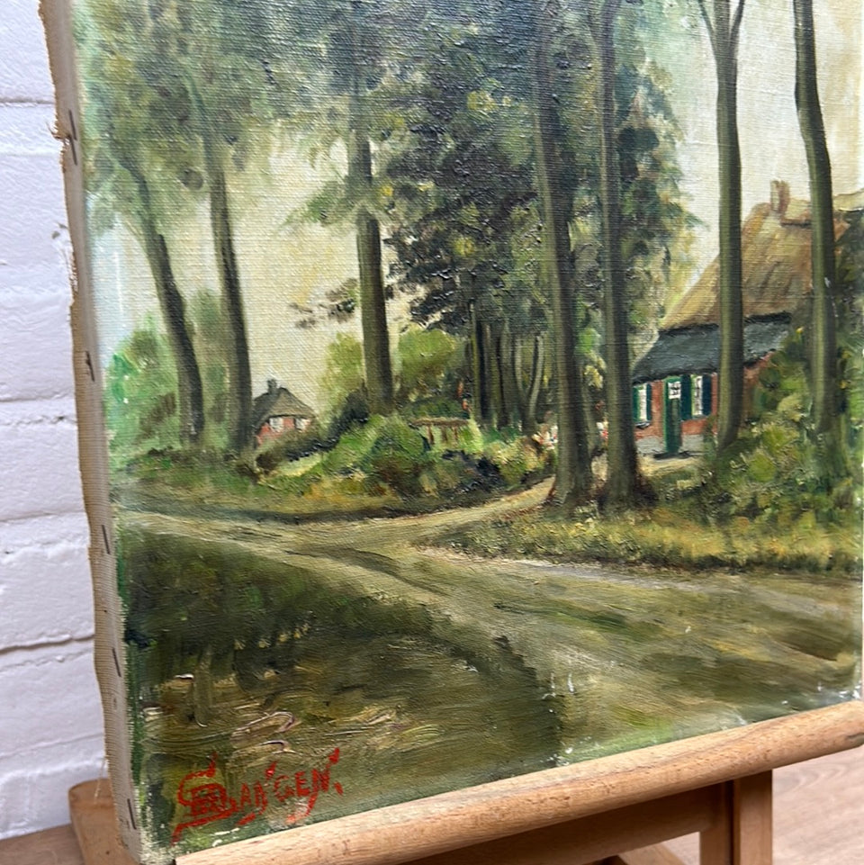 Road with farm in Holland - Original oil painting - G. Bangen