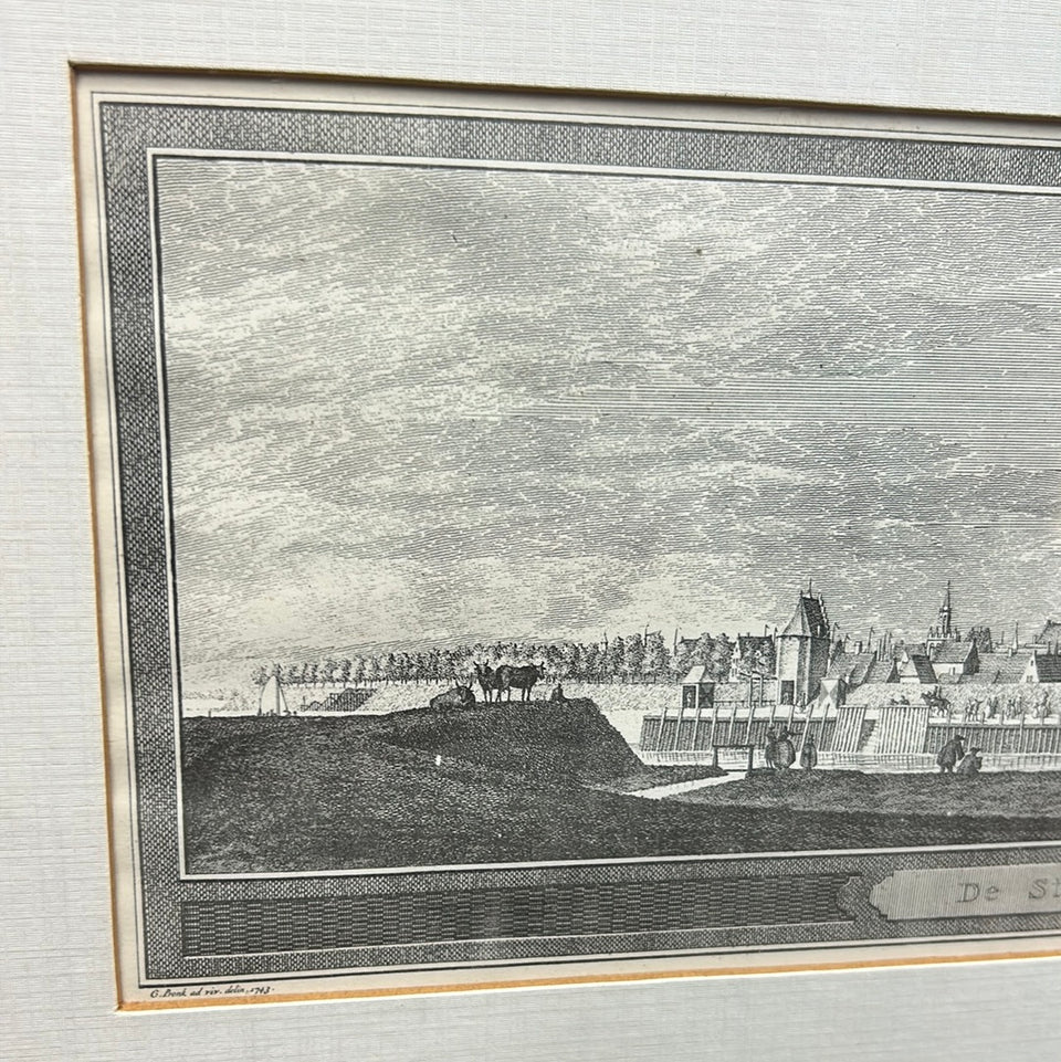 Antique etching panorama Tholen 1754