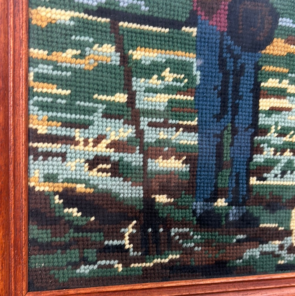 Vintage Farmers Larger Embroidery - Tapestry - Patchwork - Cotton work - Framed