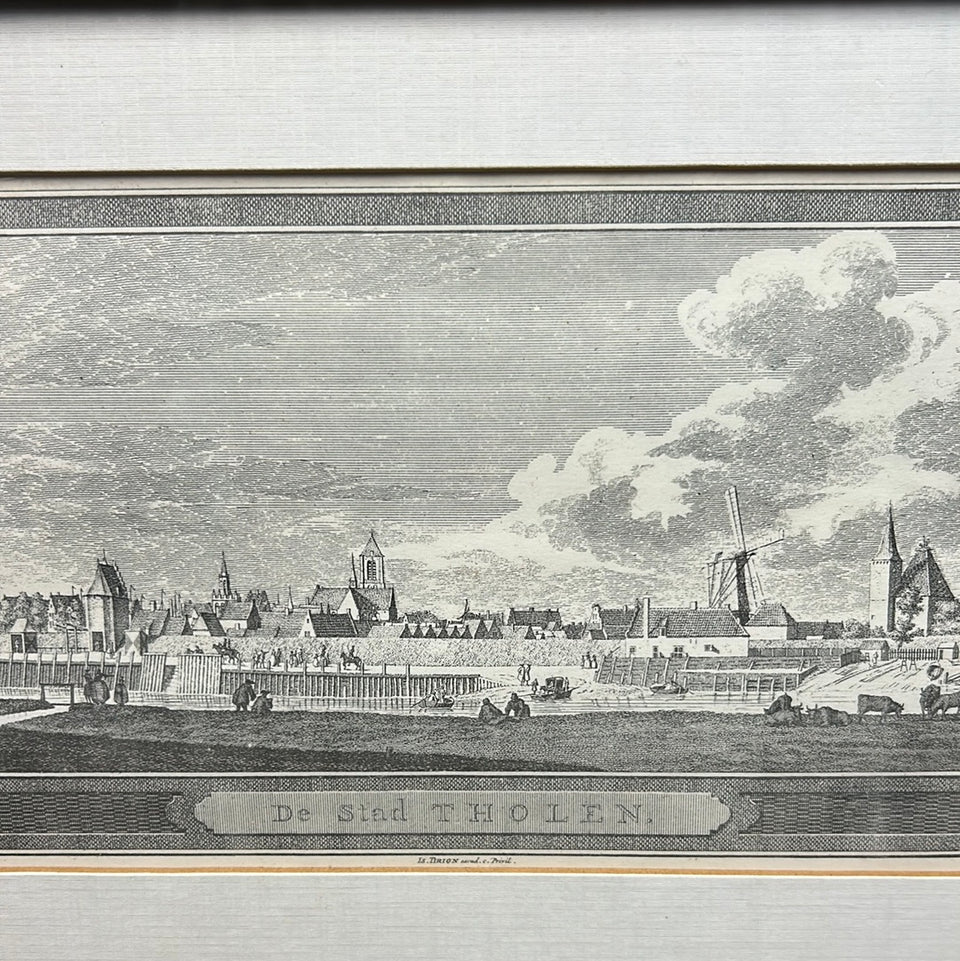 Antique etching panorama Tholen 1754