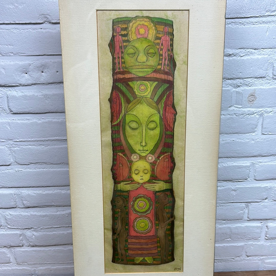 Fie de Ferrante - Large vertical Tiki Totem style artwork 1976