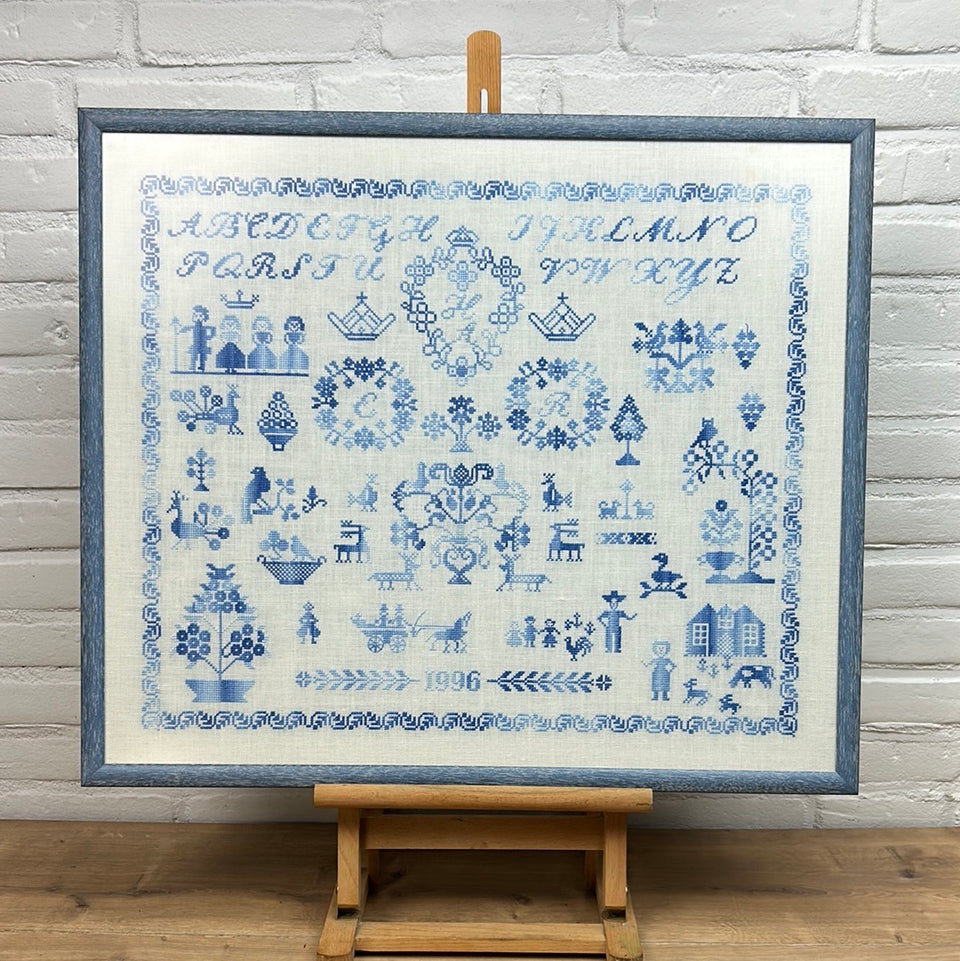 90’s Blue Sampler  - Alphabet Tapestry - Embroidery - Cottonwork