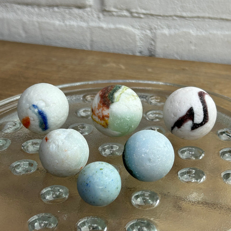 White opaque and milk Sea Glass marbles set of 6 sea marbles