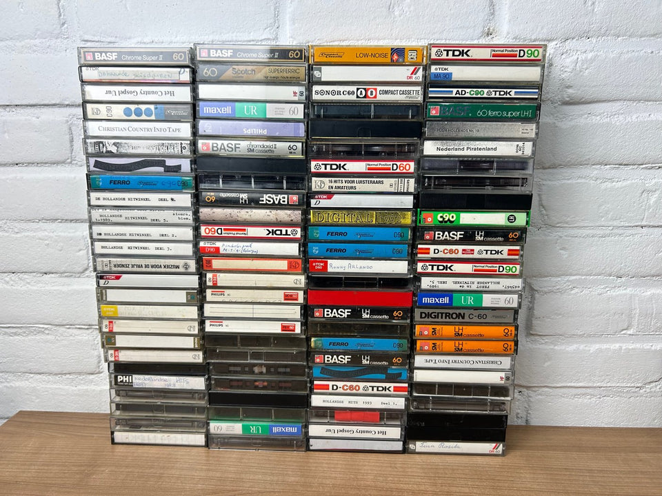 A bulk lot of 100 mixed cassette tapes (buy more with 10 percent more for free)