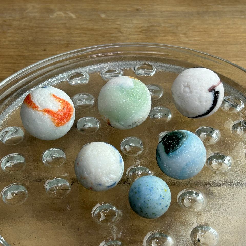 White opaque and milk Sea Glass marbles set of 6 sea marbles
