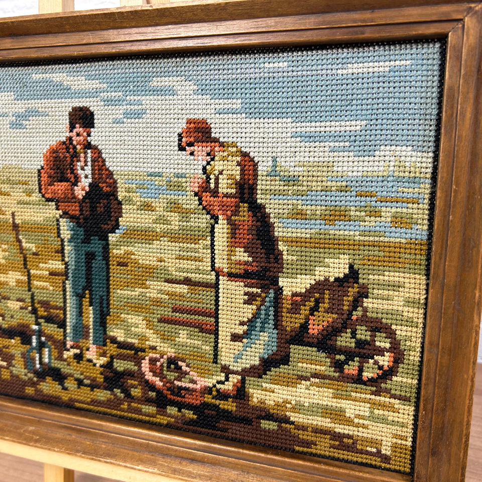 Vintage Farmers Embroidery - Tapestry - Patchwork - Cotton work - Framed