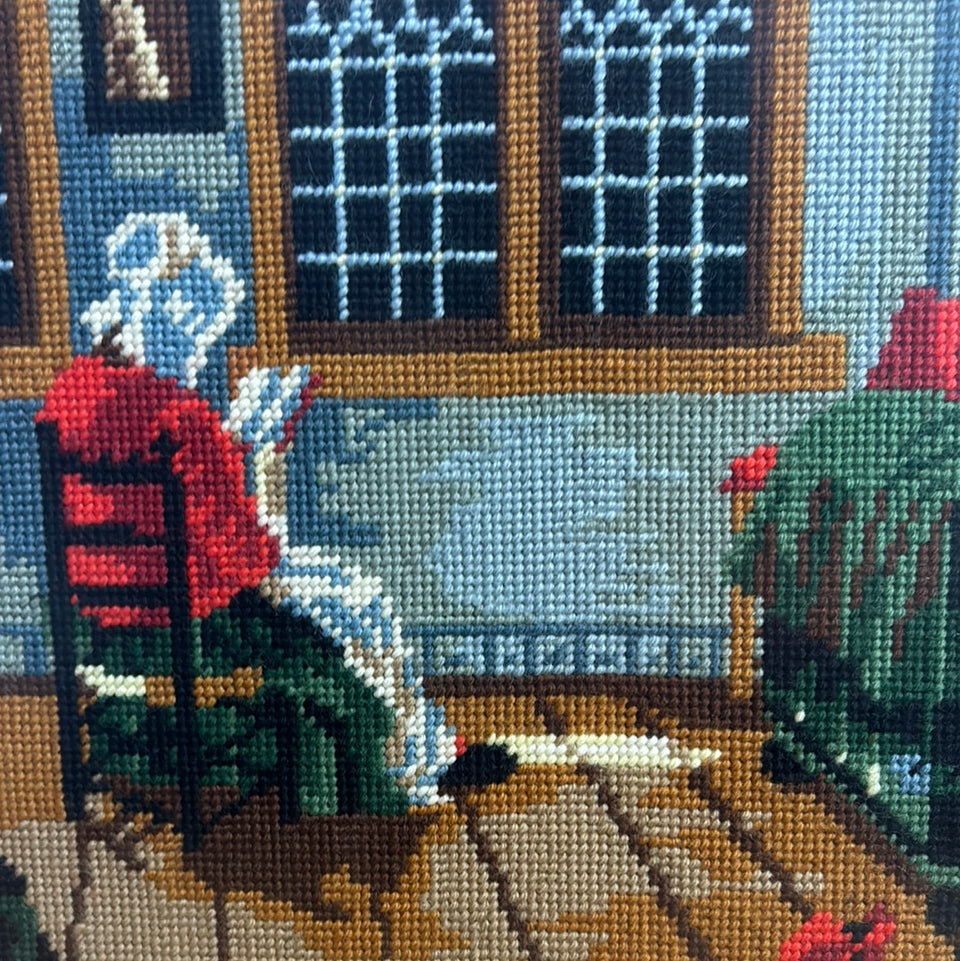 Vintage Vermeer painting of woman reading book - Embroidery - Cottonwork - Framed