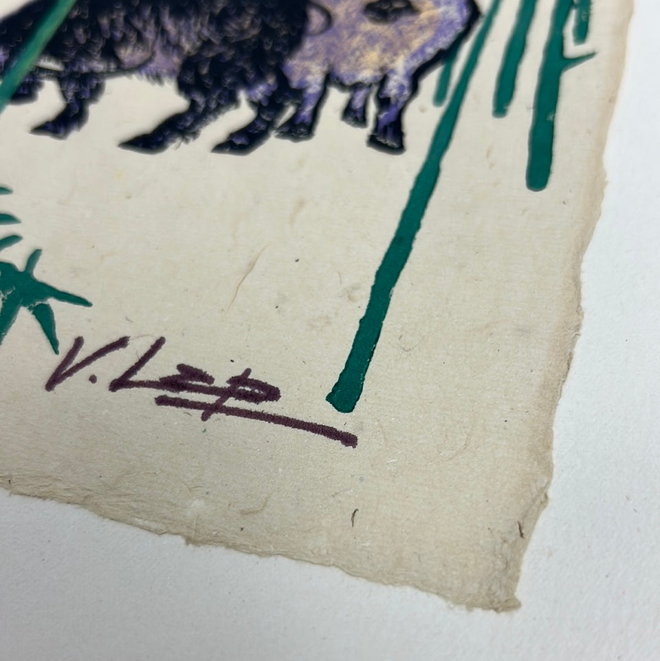 Original mixed media painting Thăm rừng trúc by V. Lap