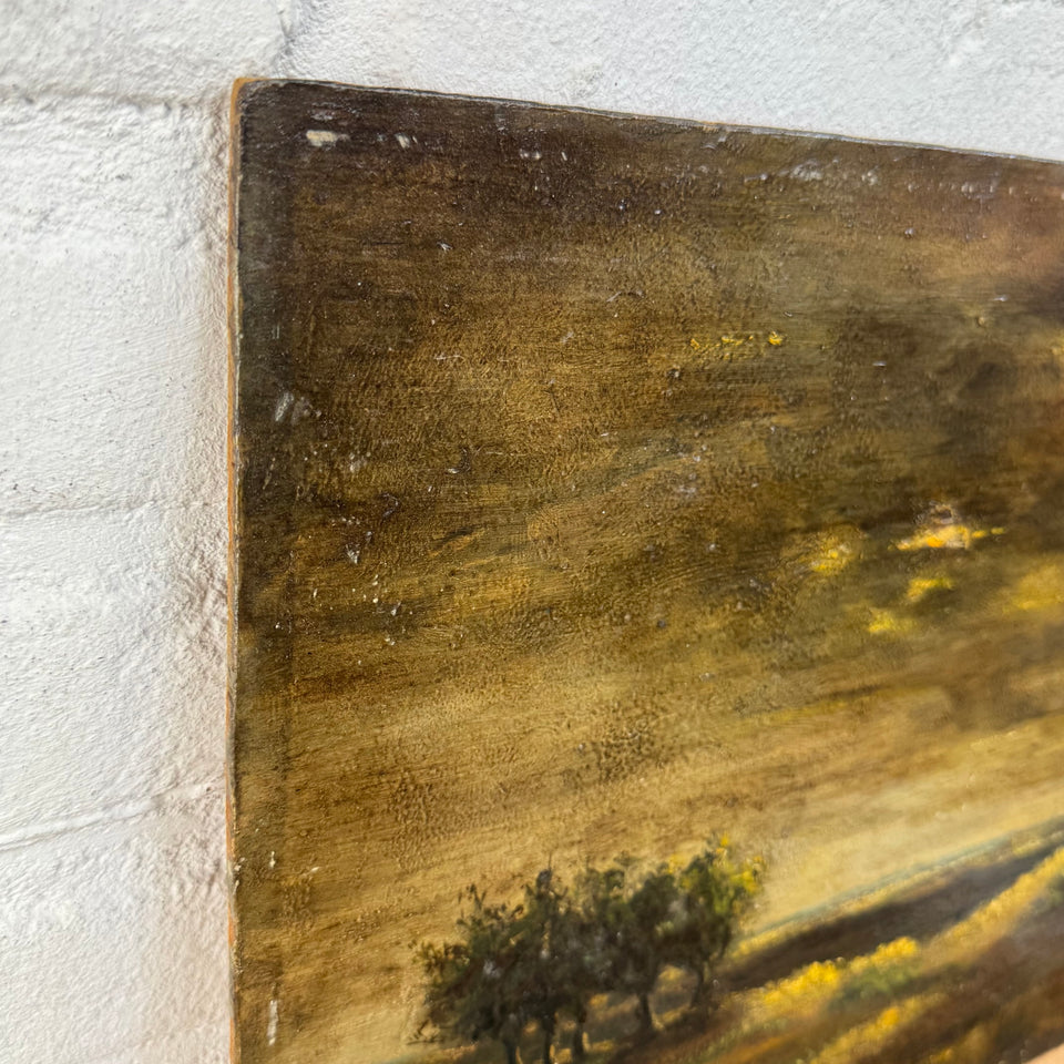 Dutch landscape with dark sunset  - Oil painting by Jan Bakker