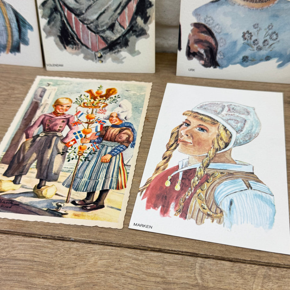 Set of Antique Dutch Costumes - High Quality Print cards – Holland Traditional Costume Embroidery Illustrations