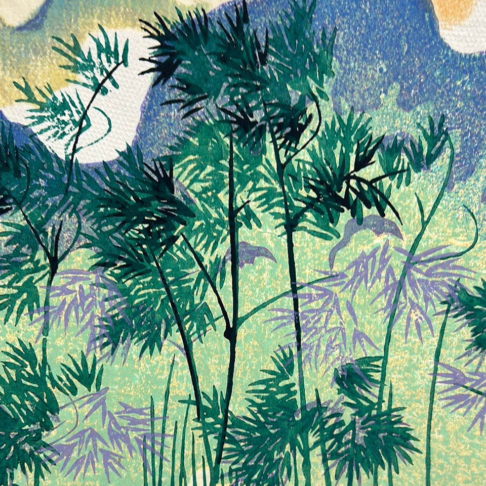 Original mixed media painting Thăm rừng trúc by V. Lap