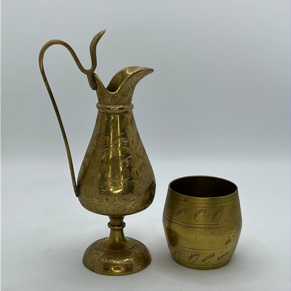 Copper antique Jug or Pitcher with copper cup