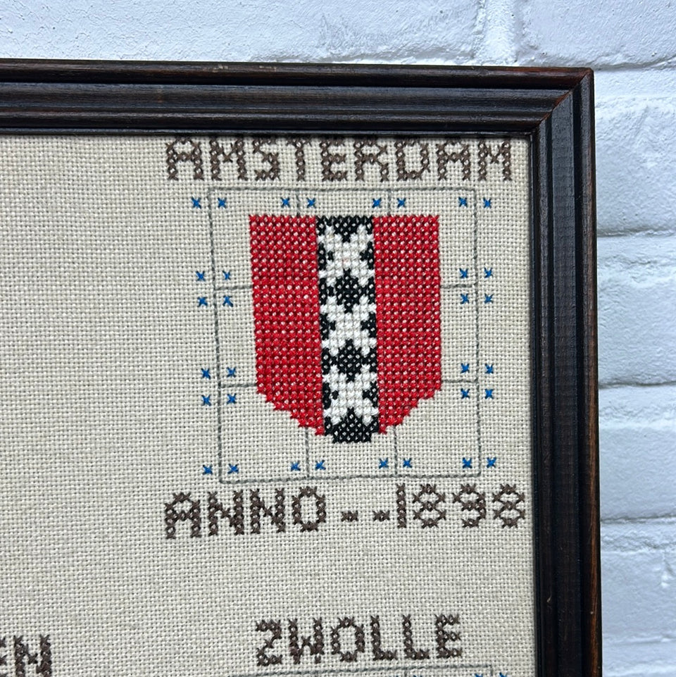 Large City Shields of Holland - Embroidery - Cottonwork - Framed