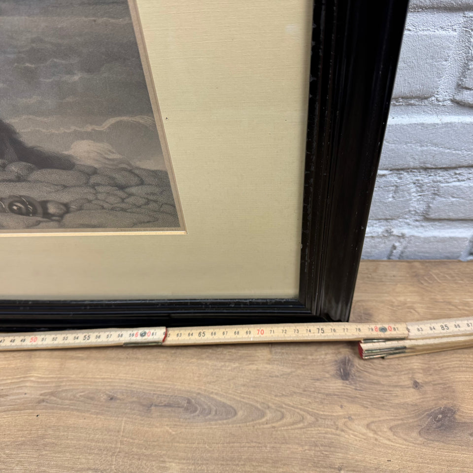 Antique Edwin Henry Landseer "He is Saved" Framed Currier and Ives Dog Lithograph print