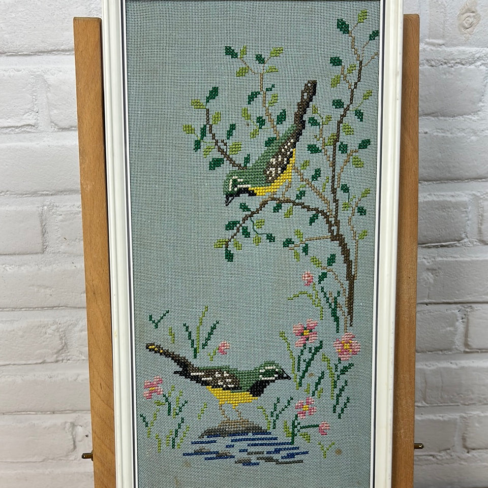 Birds & Flower Embroidery - Tapestry - Patchwork - Cotton work - Framed