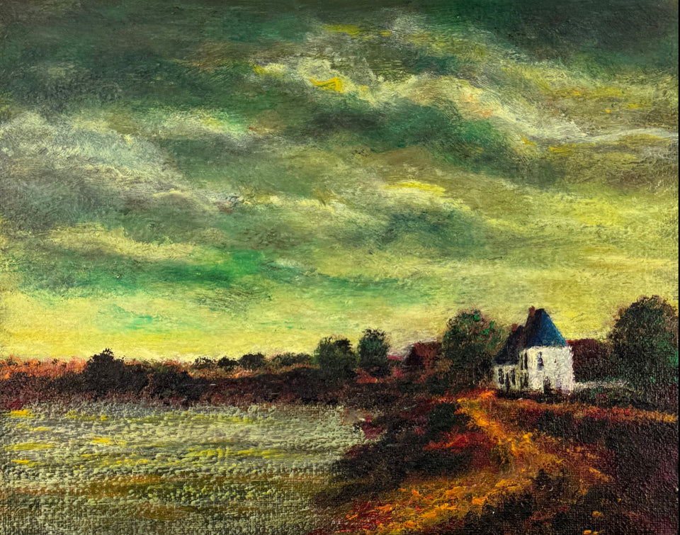 House near the lake - Oil painting by Jan Bakker