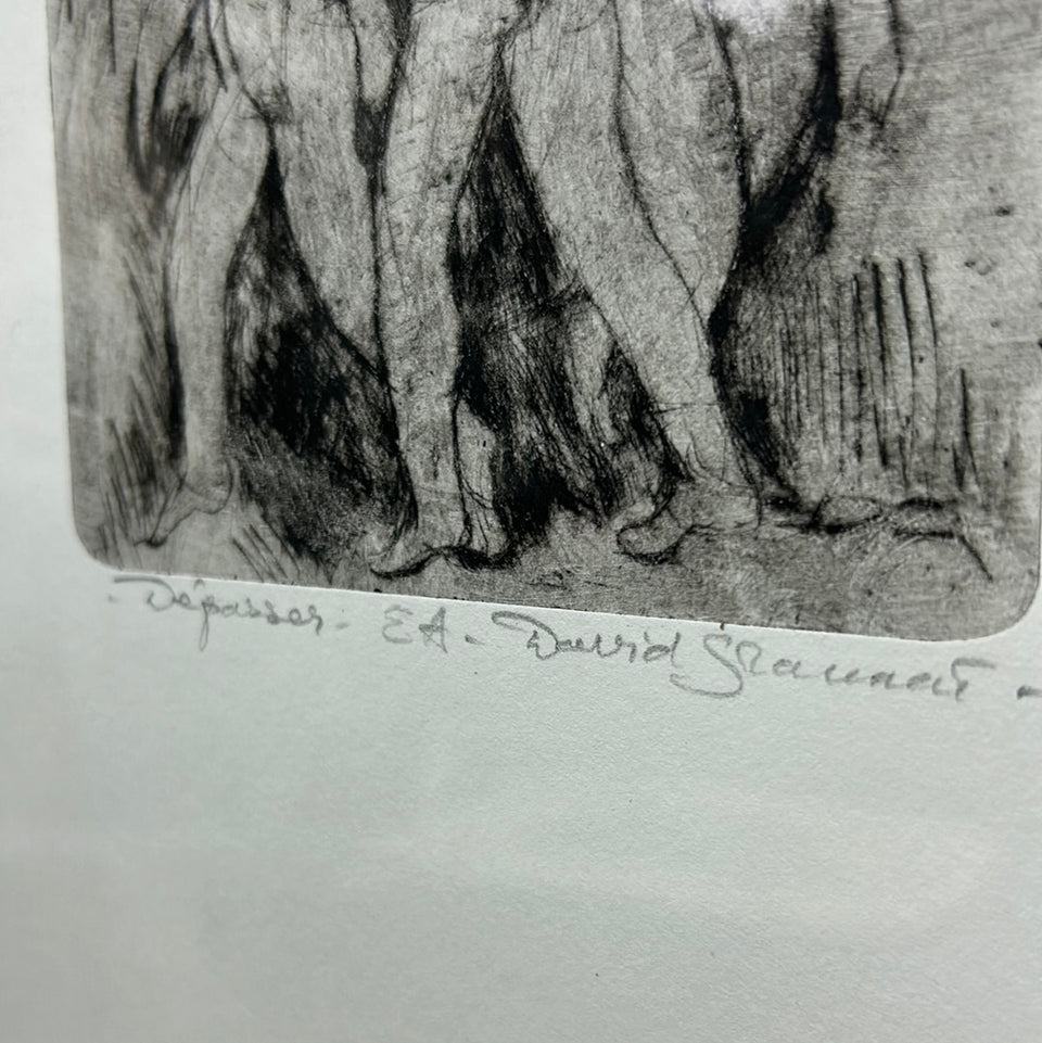 Dépasser E.A. Etching of three nude persons