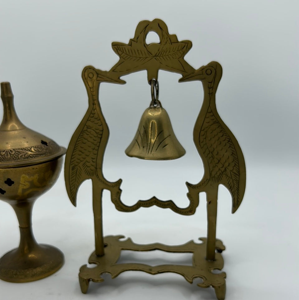 Copper Incense burner and engraved bell