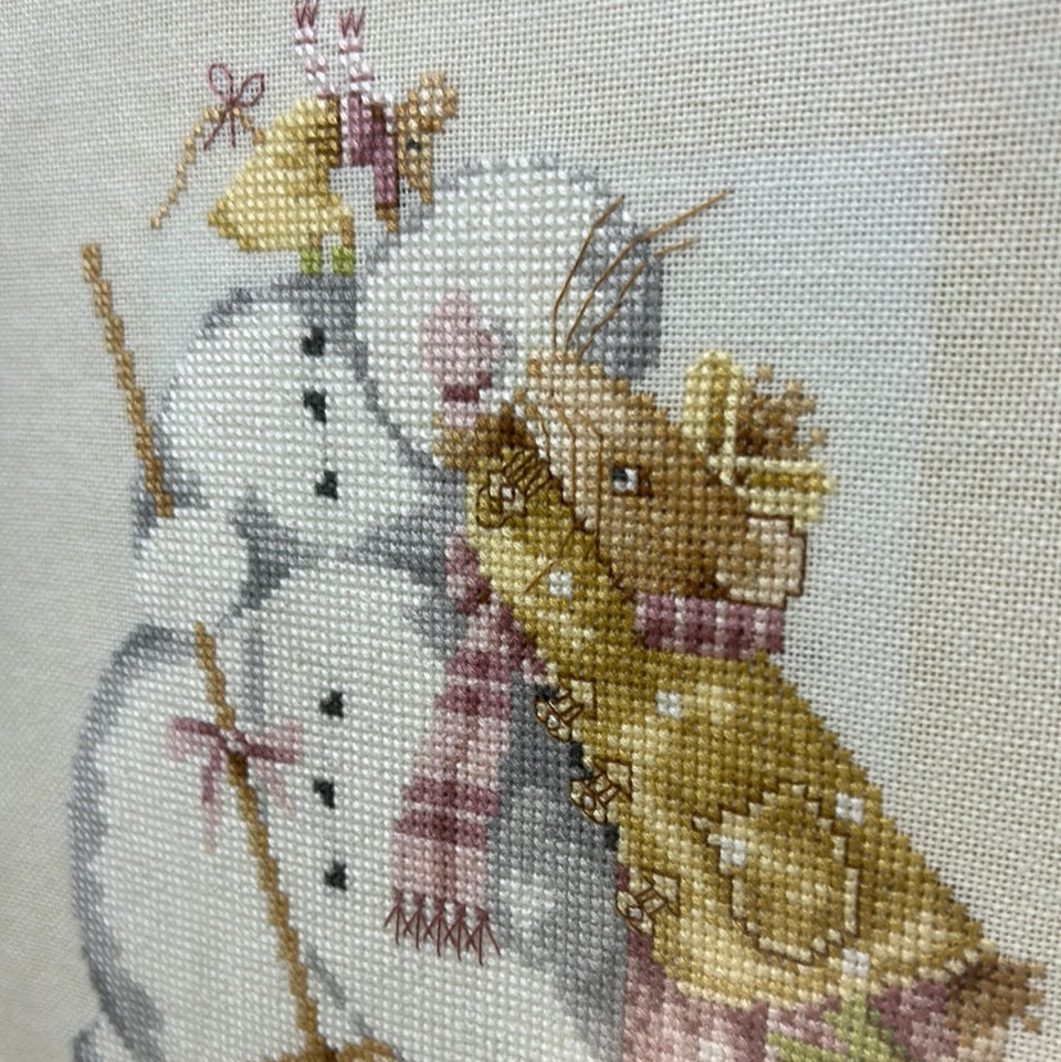 Vintage Mouse - 4 seasons - Embroidery complete set of 4 - Childrens room - Tapestry Mouse - Patchwork - Cotton work - Framed behind glass
