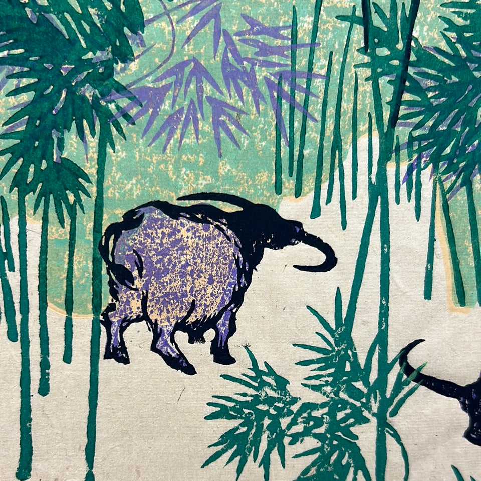 Original mixed media painting Thăm rừng trúc by V. Lap