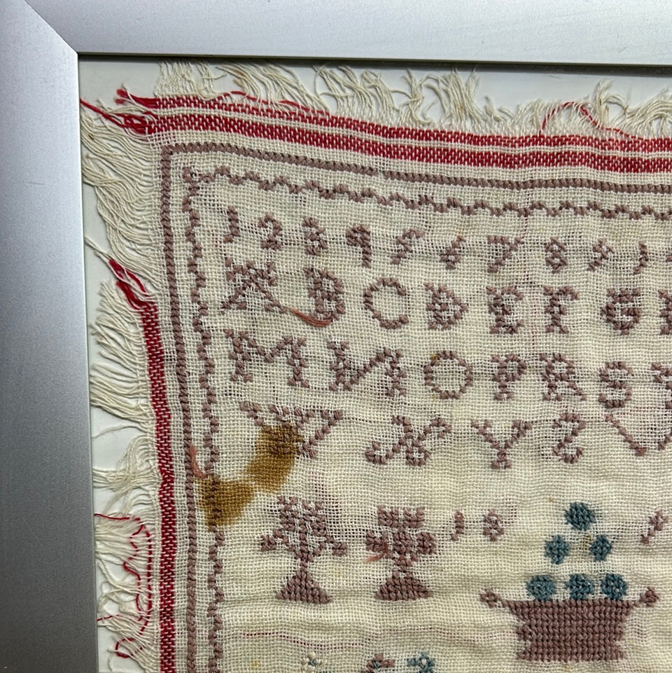 1899 Antique Sampler - Embroidery - Tapestry -  Cottonwork - Antique Patchwork