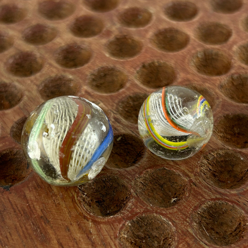 Collection of 5 Antique Latticino Core Swirls marbles - Handmade German glass marble