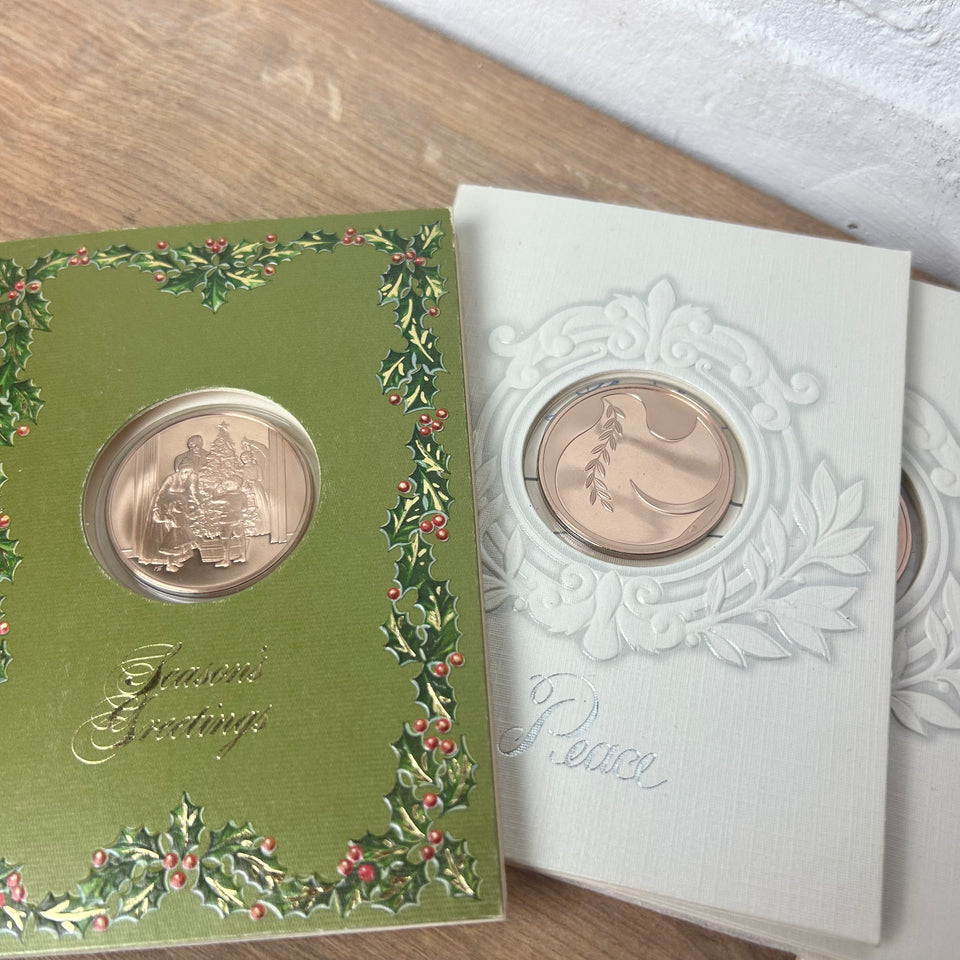 Franklin Mint Christmas Card Bronze / Golden Coins