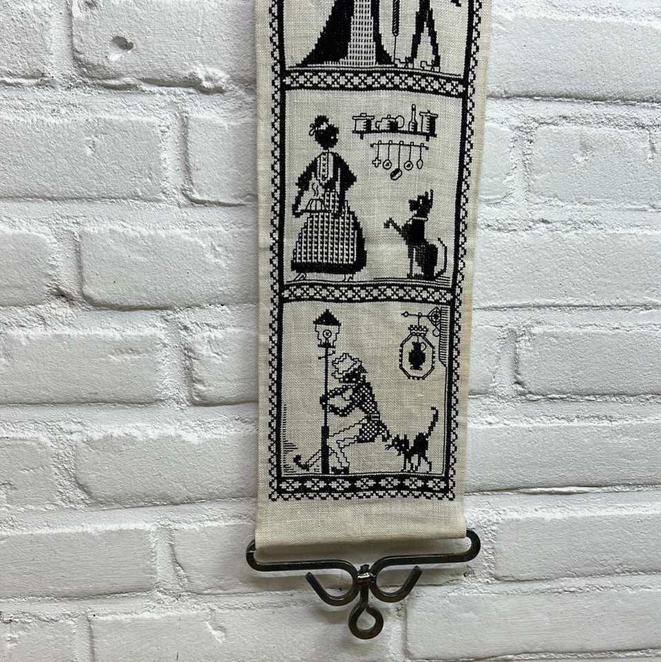 Wall hanging black needlework - Daily live scenes - Embroidery - Cottonwork - Framed