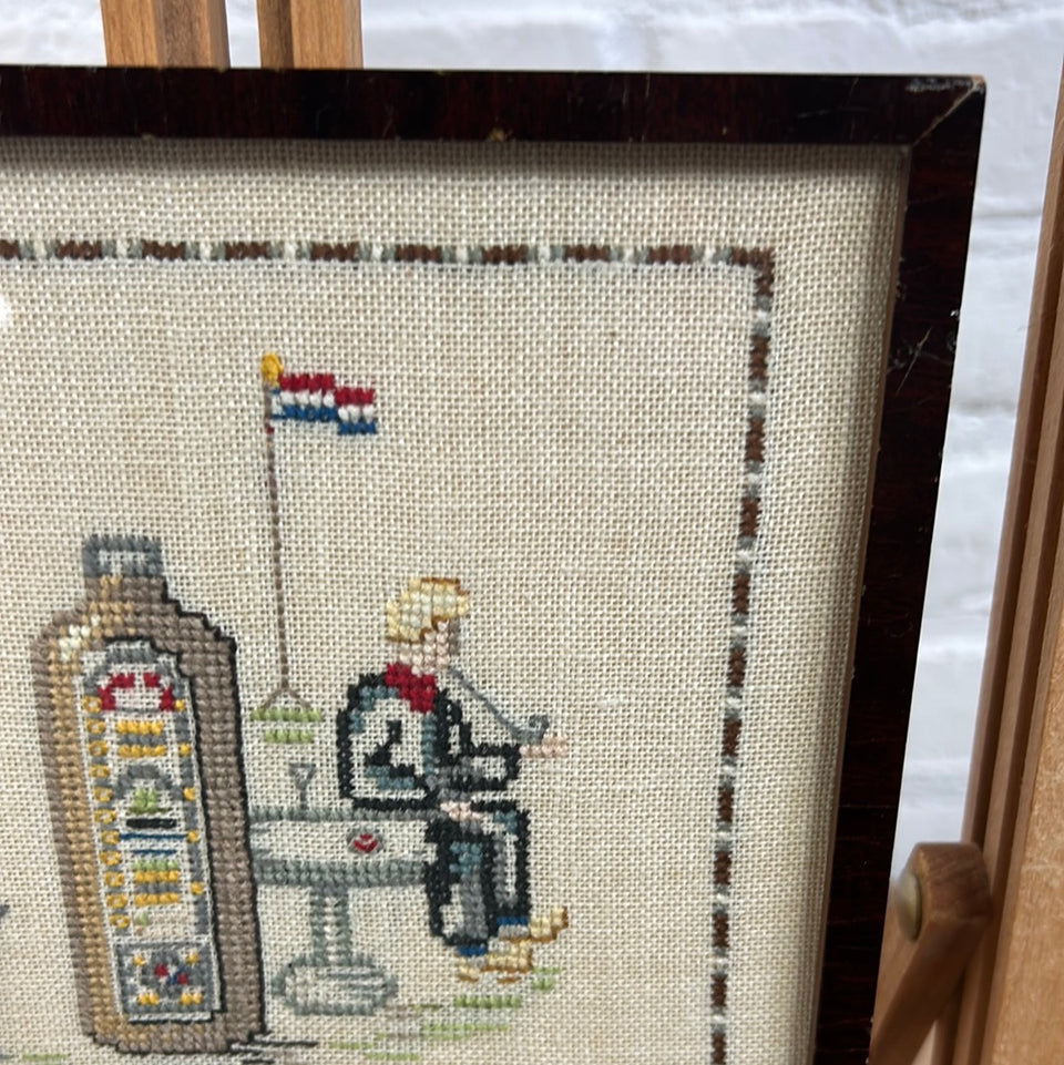 Small Dutch Jenever Embroidery - Tapestry - Patchwork - Cotton work - Framed