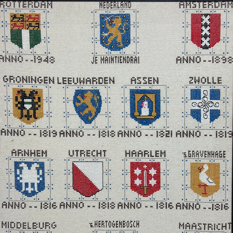 Large City Shields of Holland - Embroidery - Cottonwork - Framed
