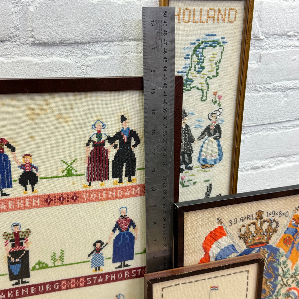 Set of 4 Holland themed Embroideries - Cottonwork from Holland - Framed