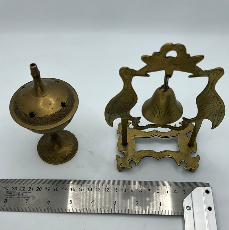 Copper Incense burner and engraved bell