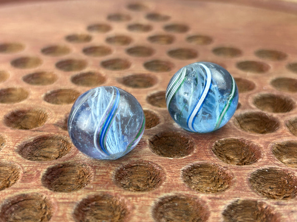 Two Antique handmade German Latino core swirl glass marbles