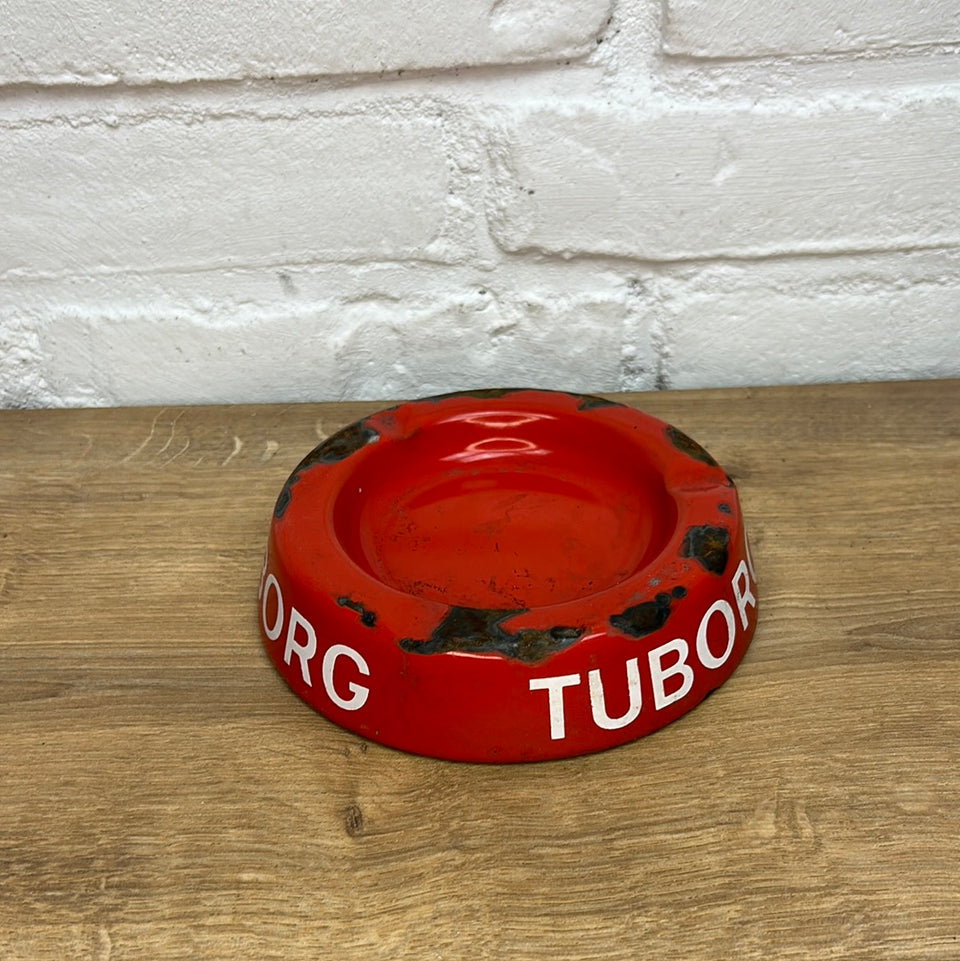 Vintage red Enamel Tuborg Ashtray