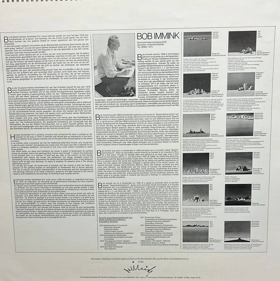 Bob Immink 1979 Landscapes art calender