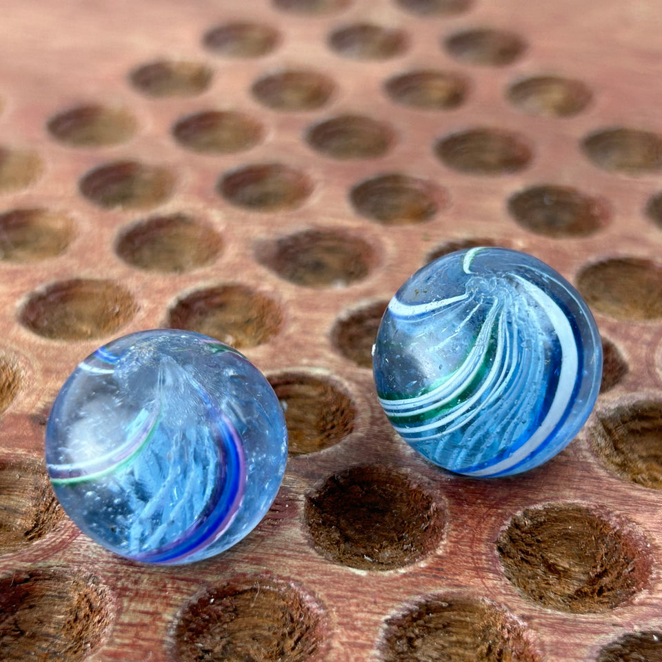 Two Antique handmade German Latino core swirl glass marbles