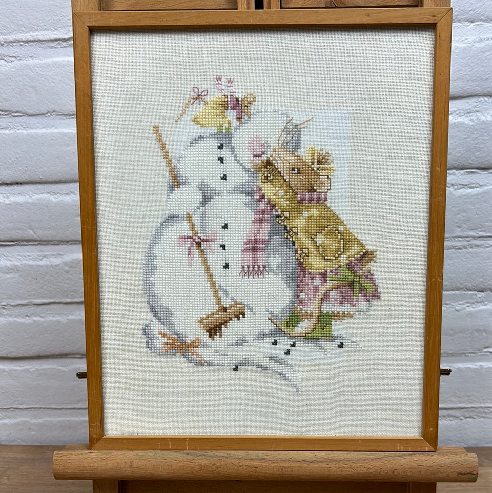 Vintage Mouse Embroidery no 4 -  Childrens room - Tapestry Mouse - Patchwork - Cotton work - Framed behind glass