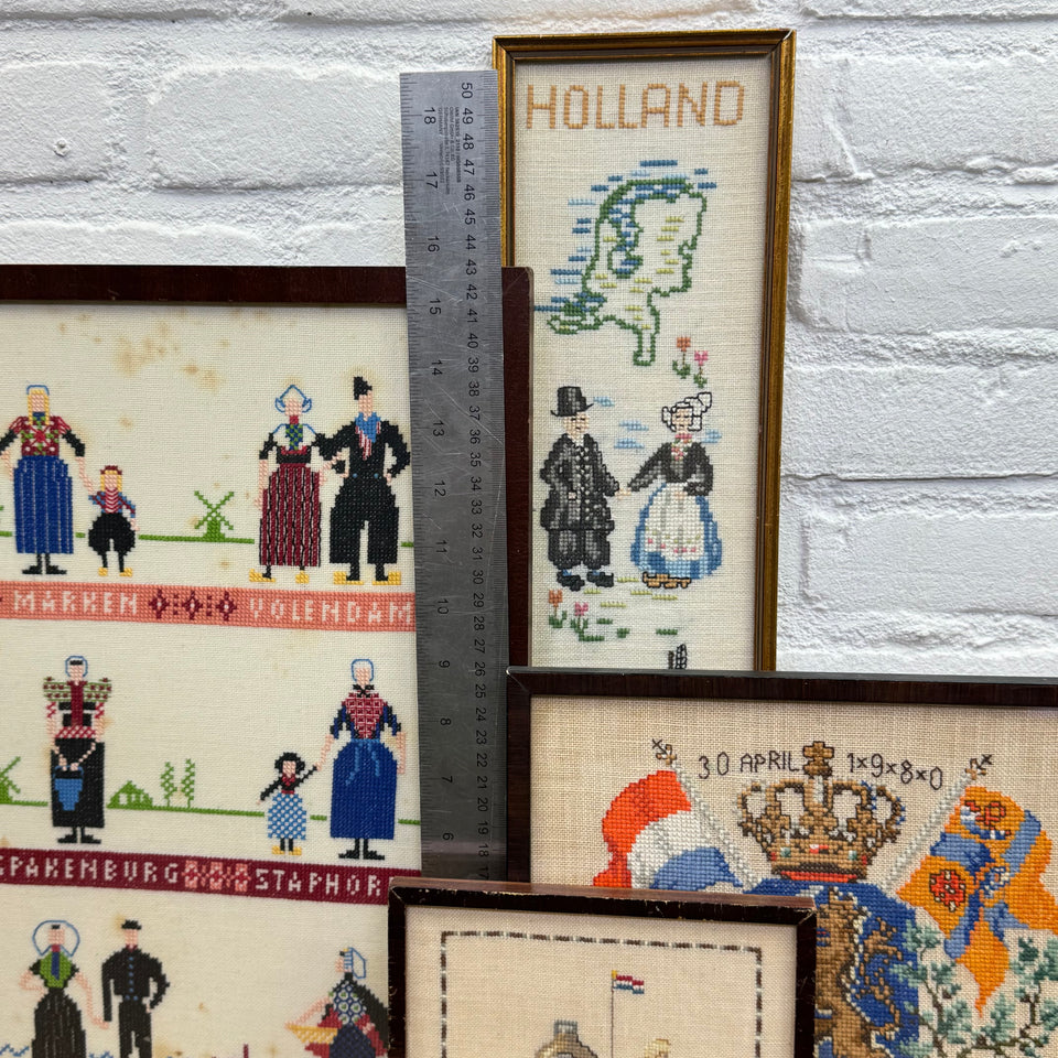 Set of 4 Holland themed Embroideries - Cottonwork from Holland - Framed