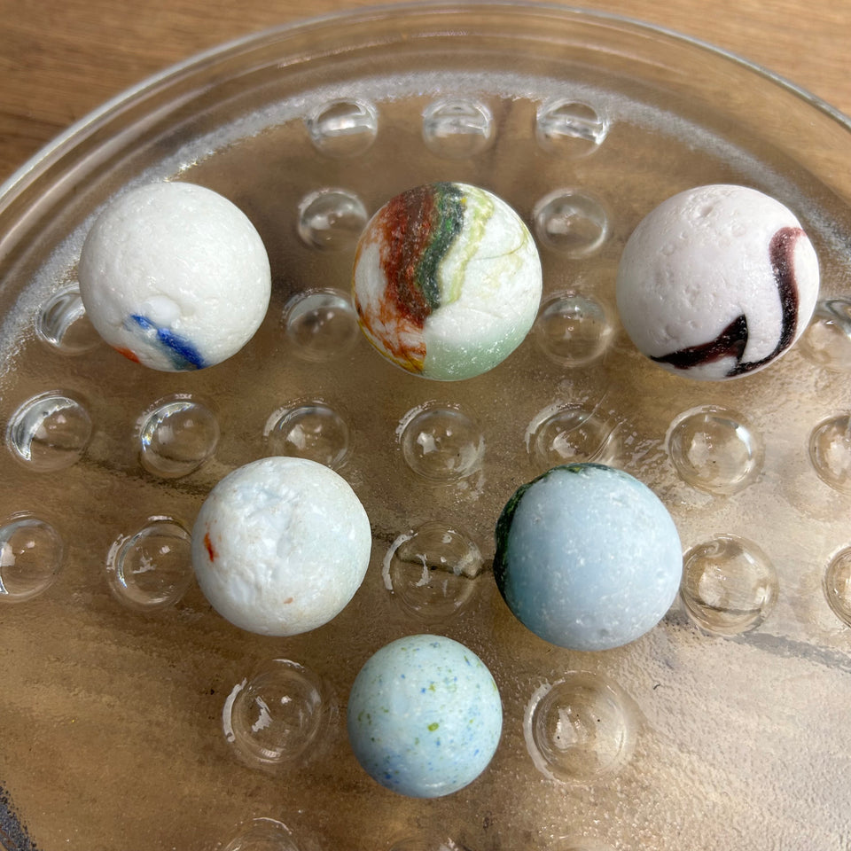 White opaque and milk Sea Glass marbles set of 6 sea marbles