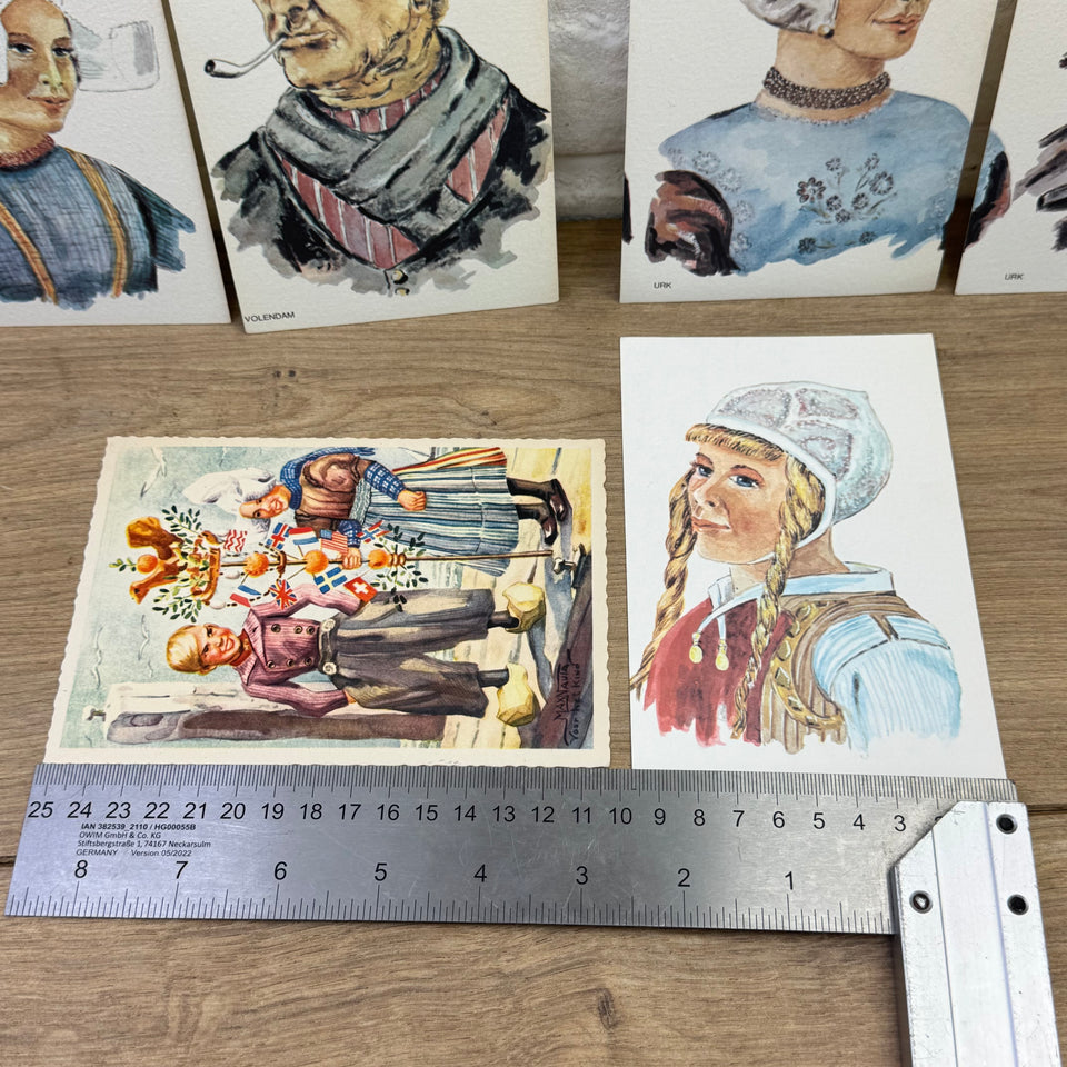 Set of Antique Dutch Costumes - High Quality Print cards – Holland Traditional Costume Embroidery Illustrations