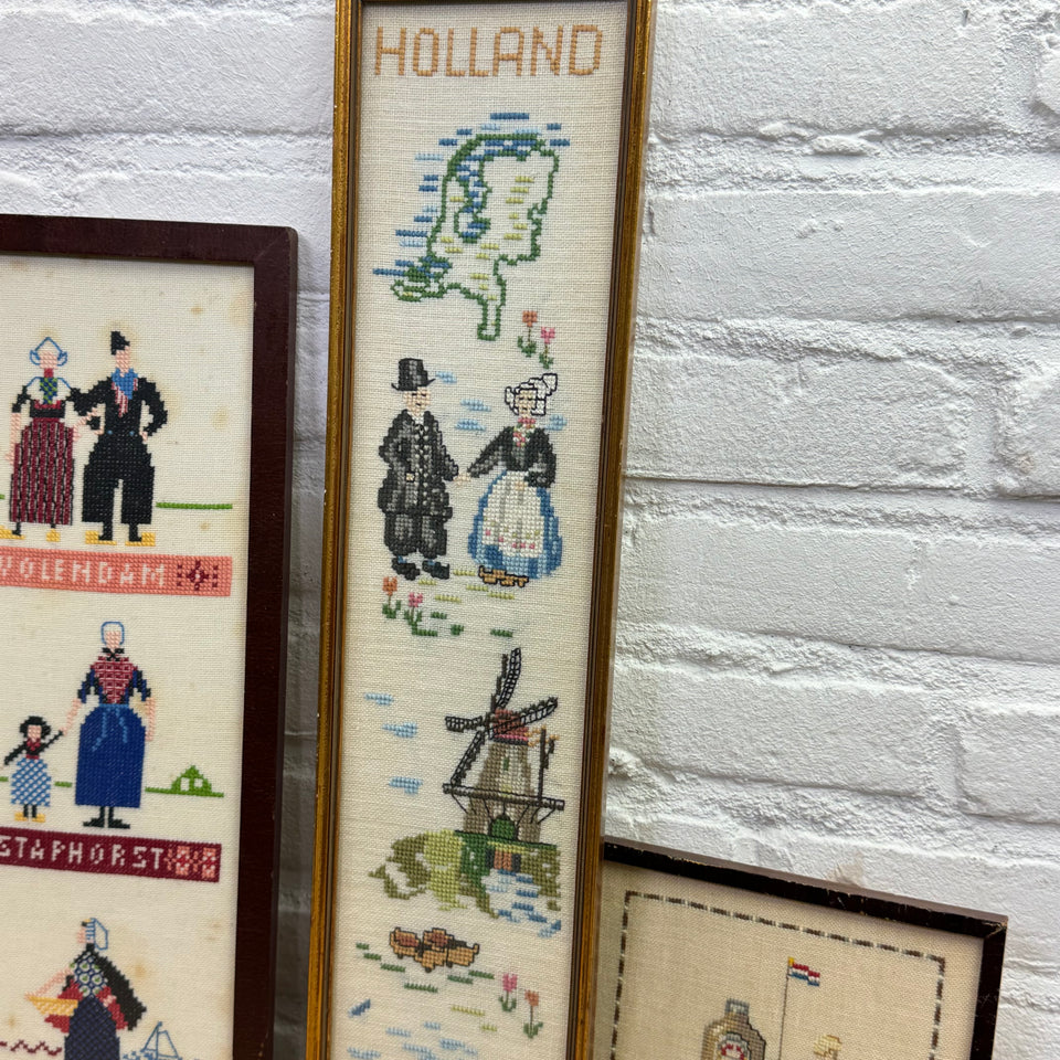 Set of 4 Holland themed Embroideries - Cottonwork from Holland - Framed