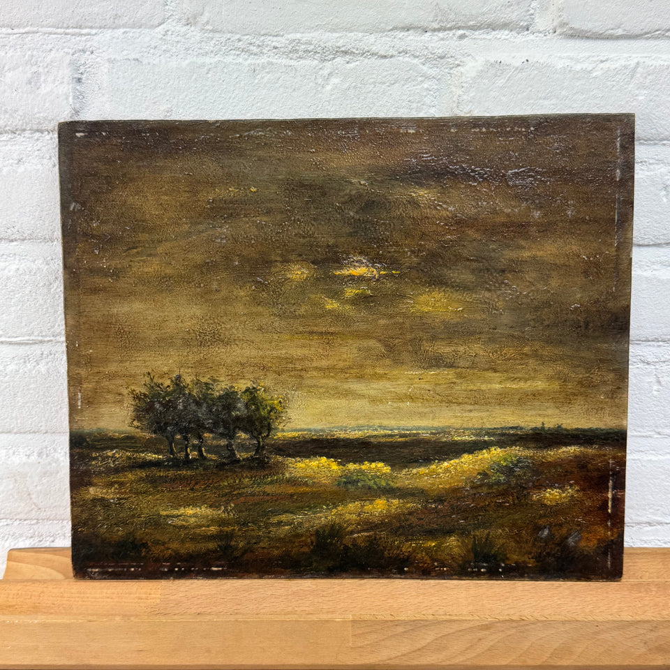 Dutch landscape with dark sunset  - Oil painting by Jan Bakker