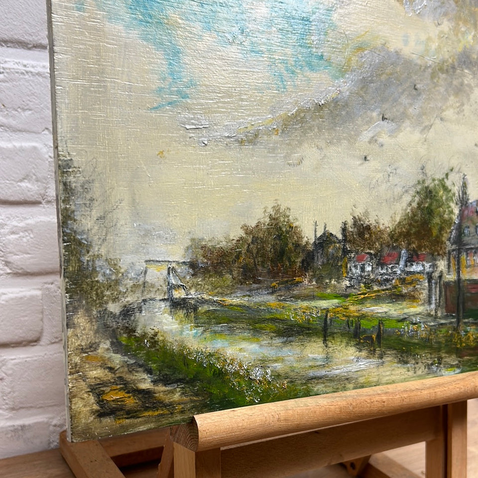 Dutch small village - Oil painting by J. Schrama