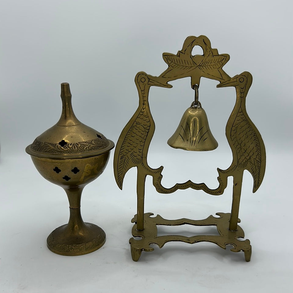 Copper Incense burner and engraved bell