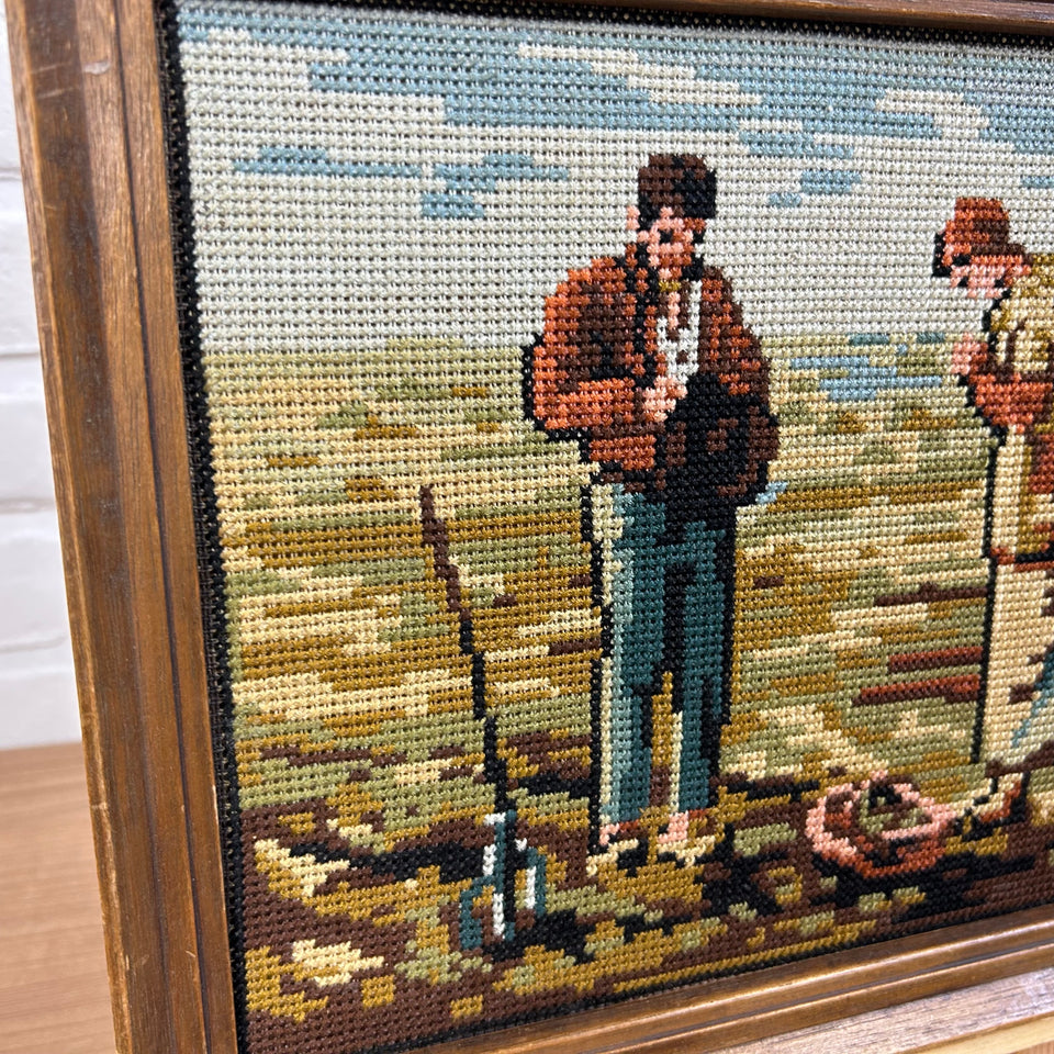 Vintage Farmers Embroidery - Tapestry - Patchwork - Cotton work - Framed