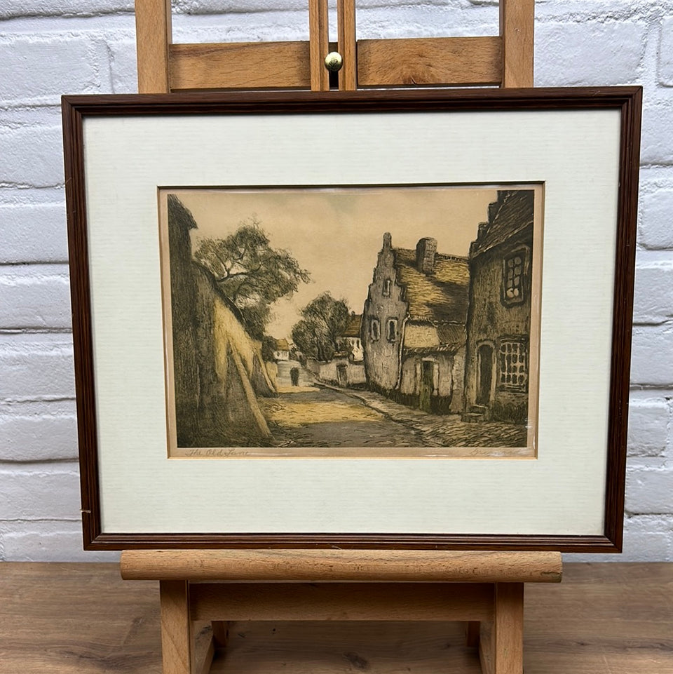 Framed Color lithograph “The old lane” by Grignard