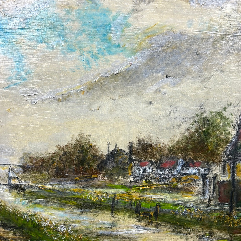 Dutch small village - Oil painting by J. Schrama