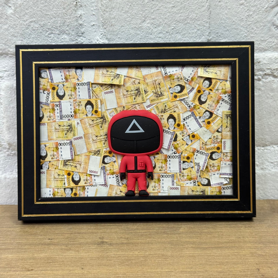 Squid Art Game characters on Korean Won Money artwork