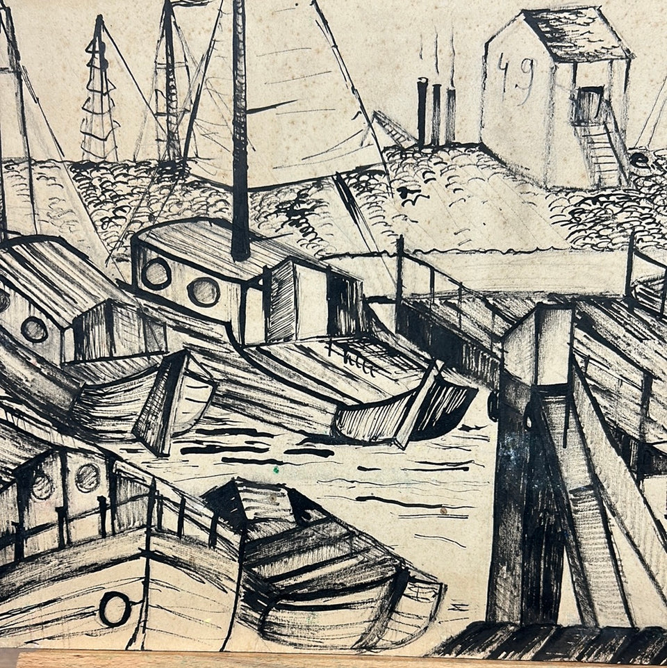 Boats at the Harbour - Artwork by Dini Henkes (1935-2022)