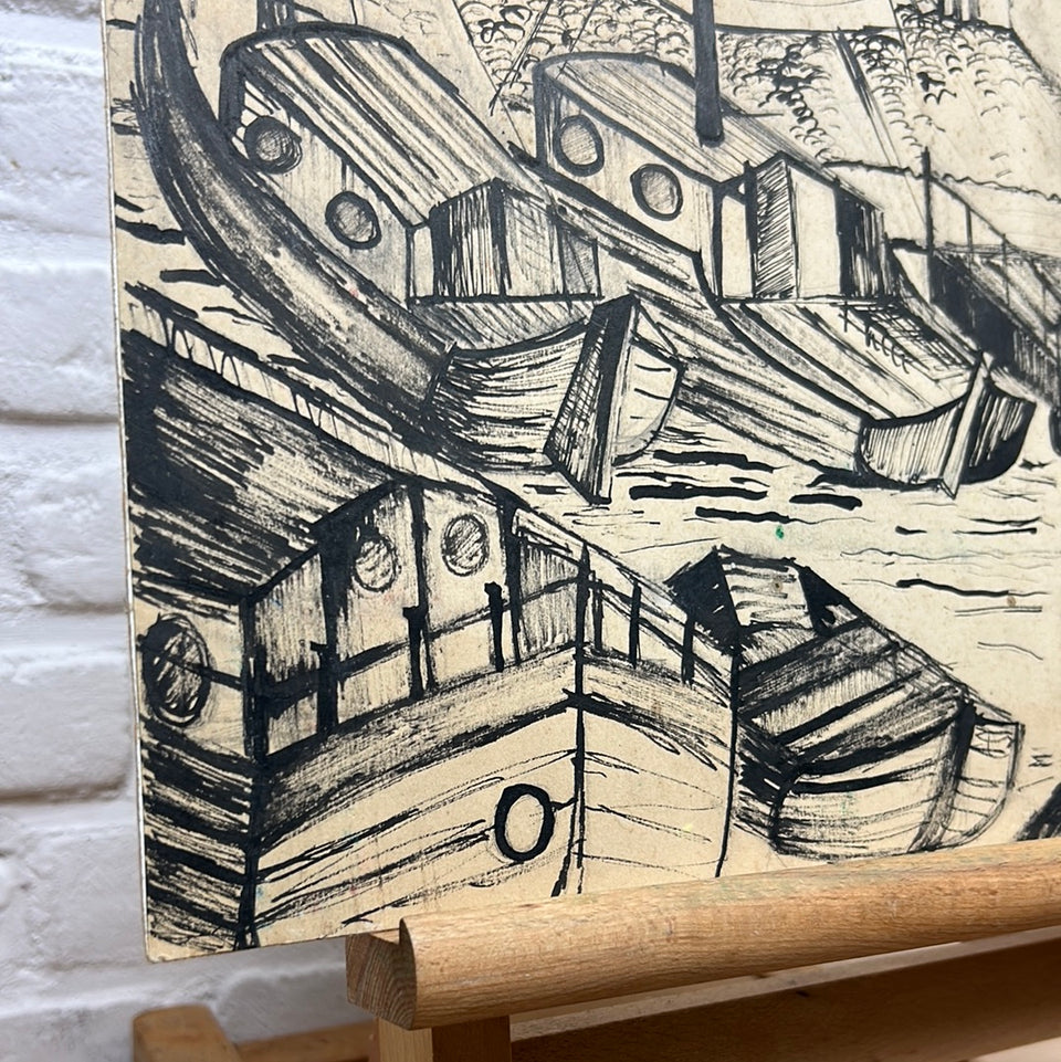 Boats at the Harbour - Artwork by Dini Henkes (1935-2022)